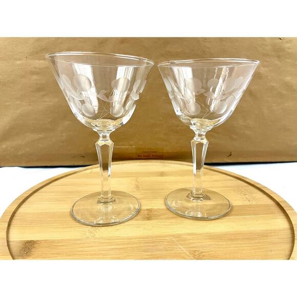 VTG Set of 2 Clear Carlton Champagne Glasses Martini Stem Libbey Glass Etched - Picture 1 of 16
